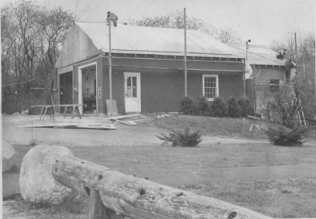 From the Archives:  This is a pair of pictures from the Westerly Sun of 5/13/74.  The caption reads:  &quot;Dunn's Corners firemen raised the roof on the addition to Station #2 at Quonochontaug yesterday.  In doubling the size of the former station, the firement ripped the roof off the original building and then erected one roof for the entire structure.  The upper photo shows sections of the roof being lifted into place at 9:30 AM.  The lower photo, taken at 2:30 PM shows how the building looked after the roof was in place.  The larger station will enable the firemen to hold their meetings and business affairs in the building, and may eventually result in the placment of another apparatus there , according to Chief Henry M. Morris.&quot;